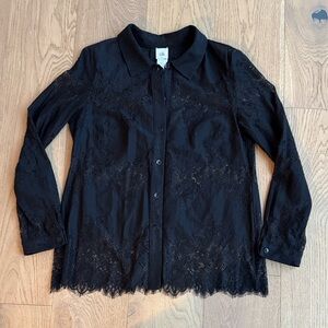 CAbi Black Lace Button-Up Blouse